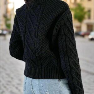 Jackson Rowe Neptune Sweater- Black Cable Knit Chunky Sweater- Medium